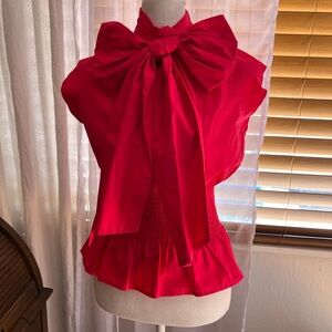Zara Vibrant deep pink Bow Blouse